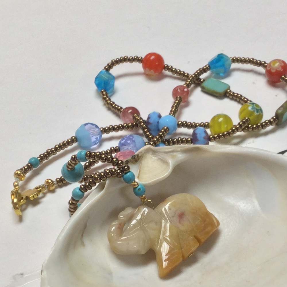 Agate Elephant beads Necklace